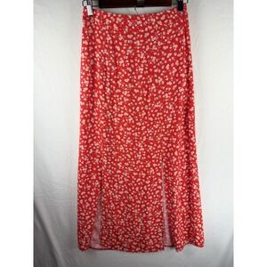 Nobody's Child Red/orange Floral Maxi Skirt High Slit Viscose Size 2 coquette
